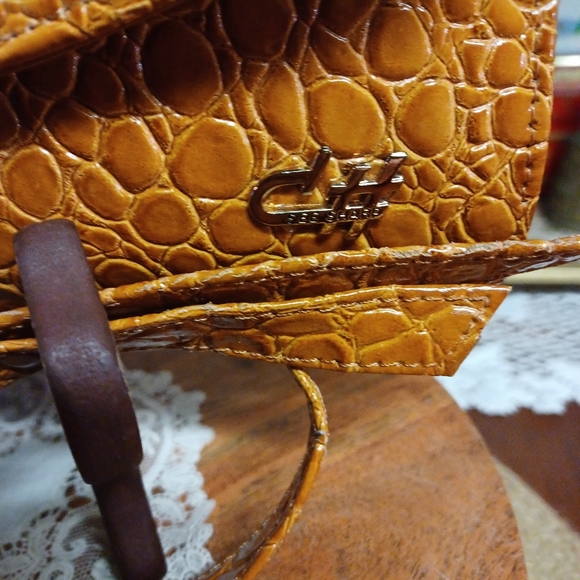 Vintage See Sharp Faux Tortoise Shell Pattern Brown/Mustard Yellow/Tan Purse - Picture 5 of 17